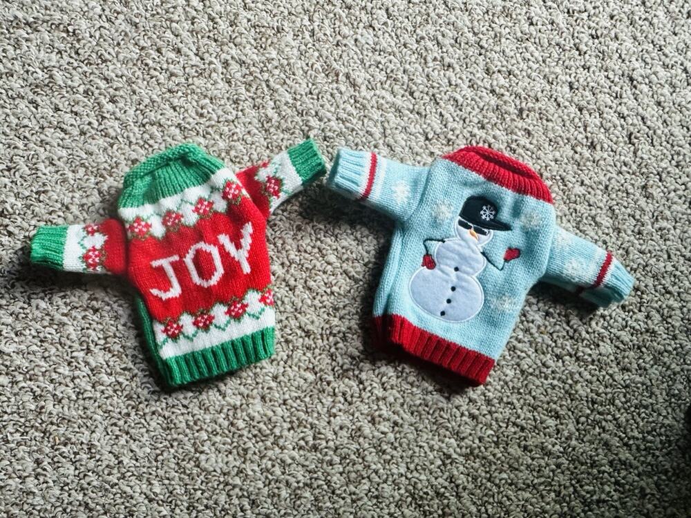 Ugly Christmas Sweater Wine Bottle Cover Snowman Liquor Bottle Buddies Set Of 2